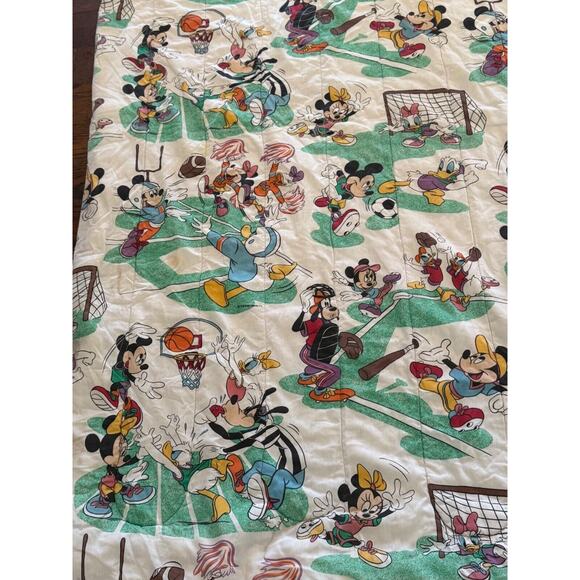 Disney Mickey Friends Sports Comforter Minnie Goofy Donald Vtg 80s Reversible - Picture 7 of 14